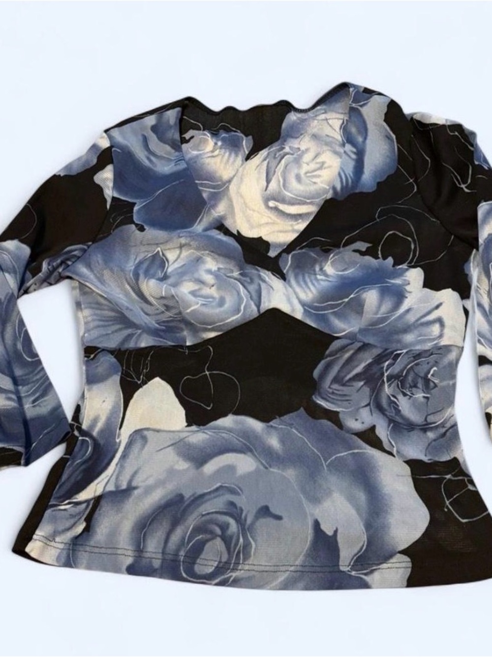 Black and Blue Floral Mesh Blouse